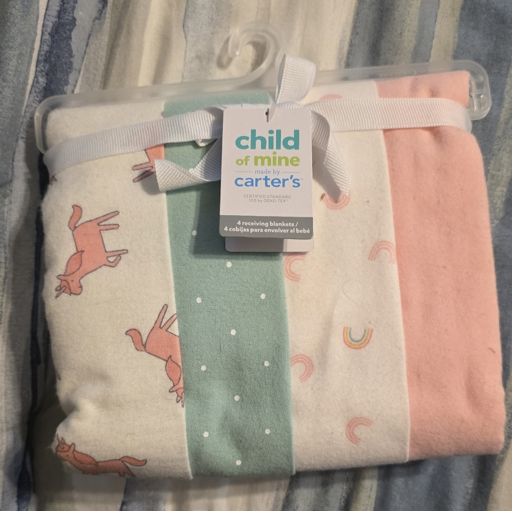Carter's Child of Mine Pink & Mint Baby Receiving Blankets - 4 Pack